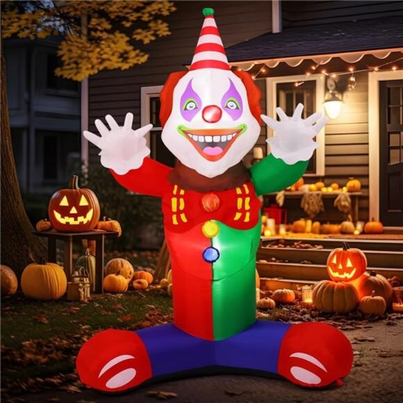 7 FT Halloween Inflatable Laugh Clown Blow Up with Built-in LEDs - Picture 1 of 9